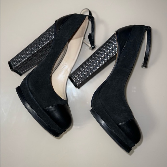 N°21 Black Suede And Leather Block Heel Ankle Strap Pumps Size 37 - Picture 12 of 16